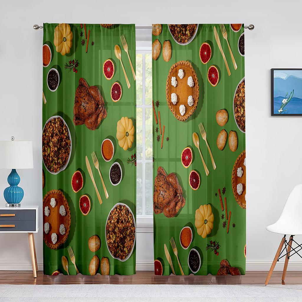 Delicious Steak Beef Food Tulle Curtains for Living Room Bedroom Decoration Modern Chiffon Sheer Voile Kitchen Window Curtain