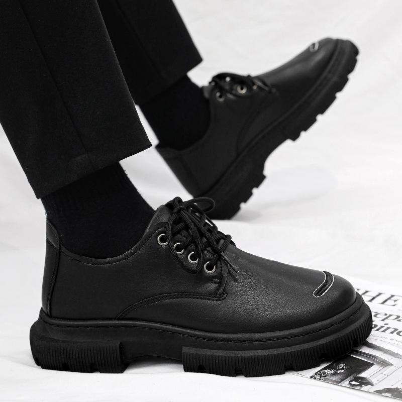 

Men s shoes autumn men s black business casual small leather shoes British trend youth platform 39 чёрный