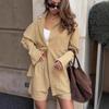 European and American Minimalist Casual Khaki Cotton-linen Set, Women's 1116 Summer Design Shirt and Shorts Two-piece Set