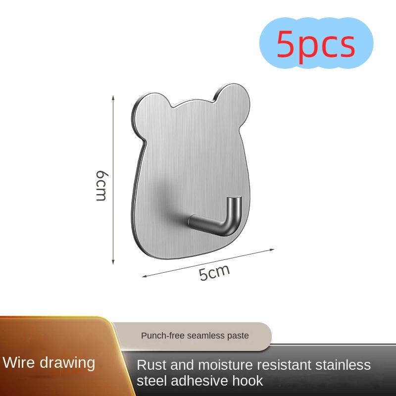 Punch-free Stainless Steel Hook Cyber-famous Cartoon Bear Household Kitchen Storage Hook Bathroom Door Rear Coat Hook