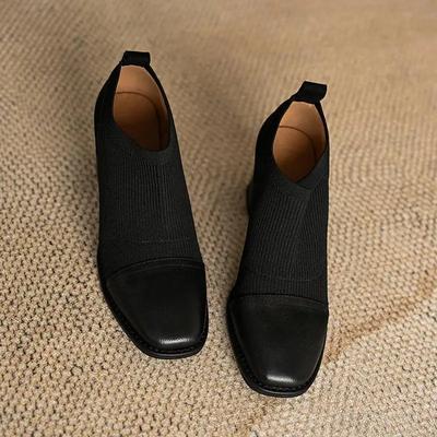 Fashion Retro Spliced High Heels Women's 2024 Autumn Knitted Spliced Square Headed High Heels Commuter Women's Shoes Zapatos Mujer Traf