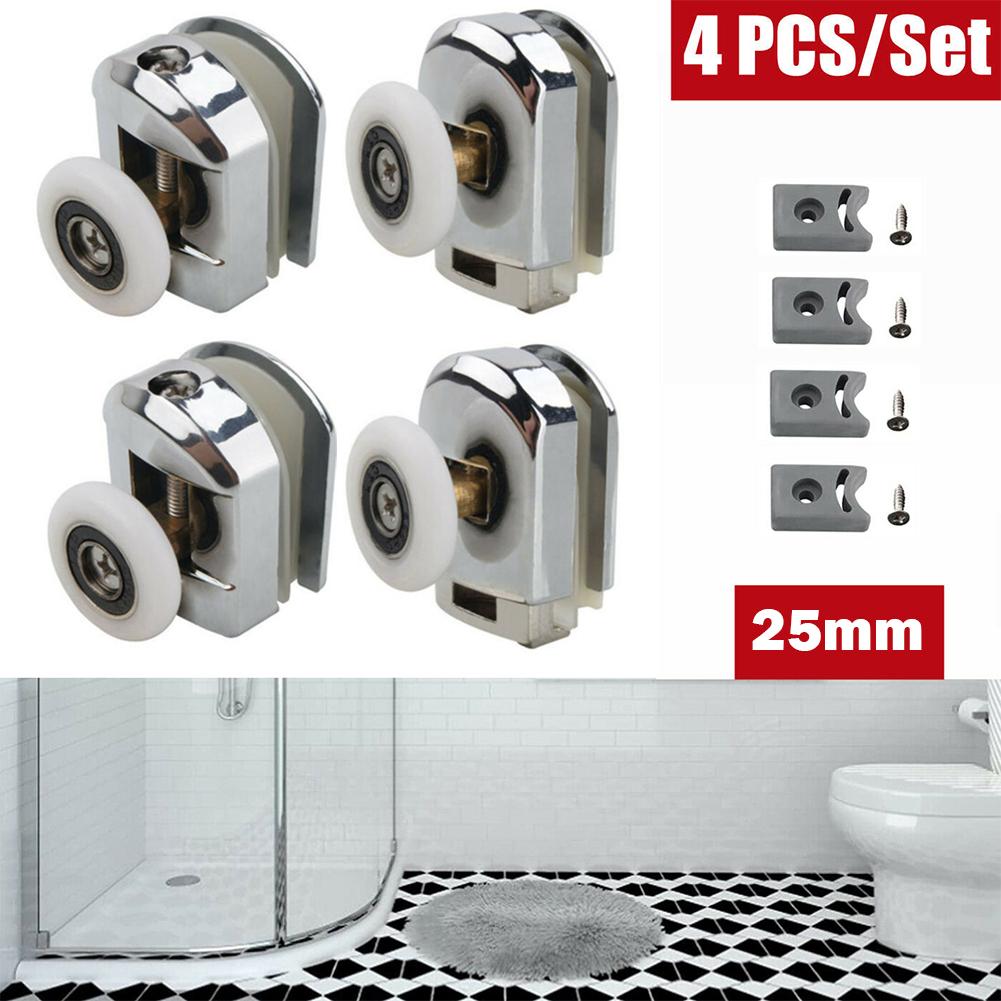 4pcs Shower Door Rollers Runners Wheels 25mm Wheel Zinc Alloy HomeBathroom Sliding Door Rollers Replacement Hanging Wheel