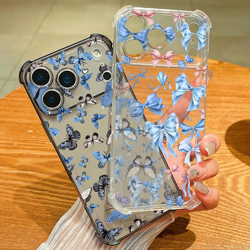Card Slot Pocket Phone Case For iPhone Air 17 16 15 Pro Max 14 13 17 Pro 12 11 16e Shockproof Colorful Butterfly Clear TPU Cover