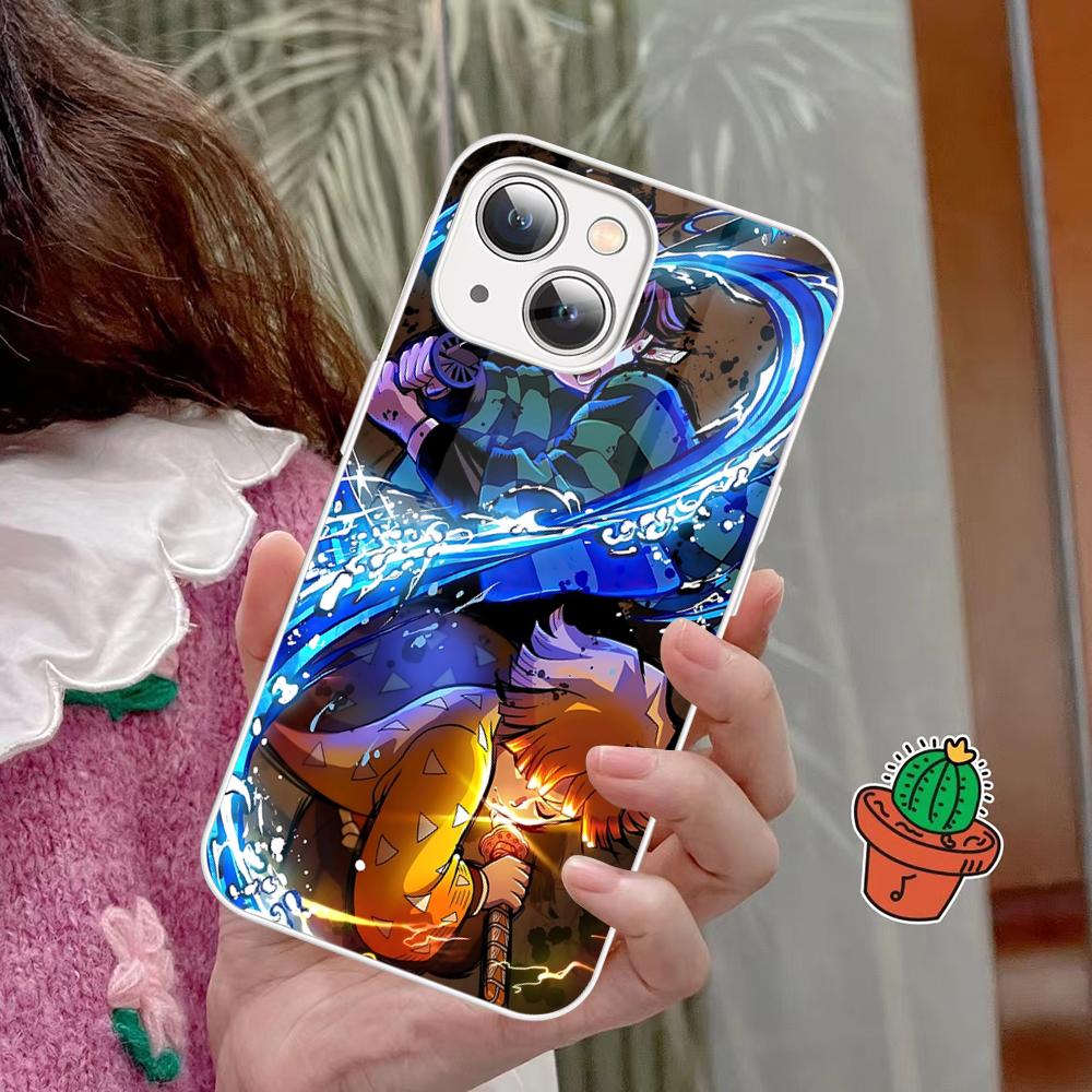 Demon Slayer Phone Case Tempered Glass For Iphone 14 13 12 11 Pro Mini XS MAX 14Plus X XS XR Fundas