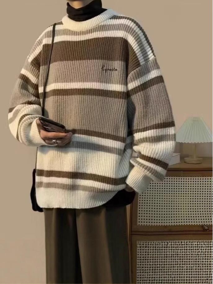 Men's Retro Striped Knit Sweater - Autumn/Winter Collection