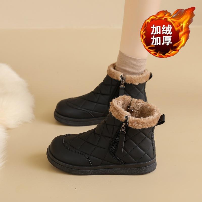 Fleece snow boots winter new side zipper waterproof thickened thermal cotton shoes platform casual short boots two cotton