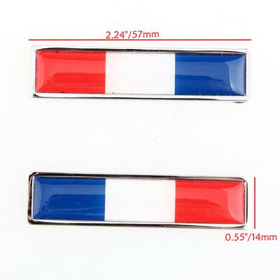 1 Pair French Flag Logo Emblem Stainless Steel Car Auto  3D Door Window Decals Red White Blue Color Strip Decoration