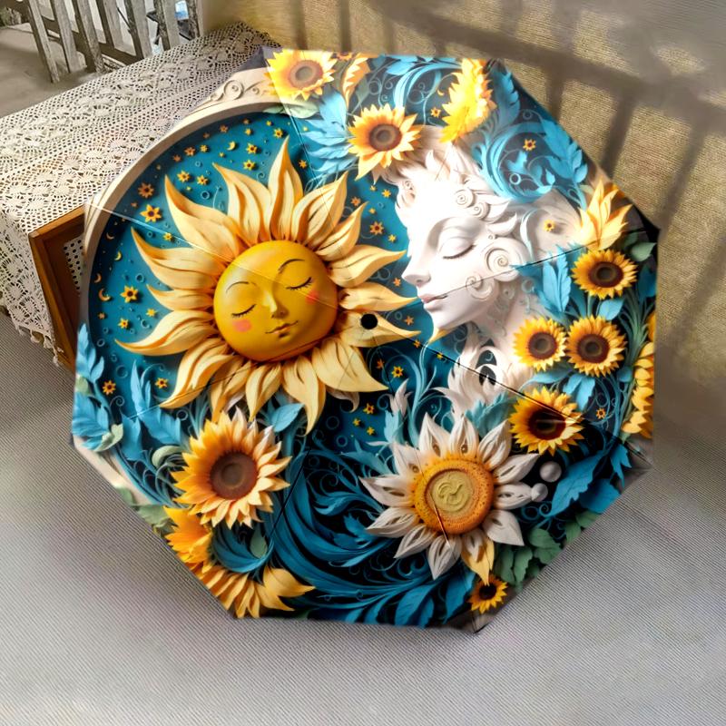 1 st Automatiskt Fällbart Paraply - Tecknat Mönster, Bärbar & Vikbar Design med 8 Ribbor, Jul- Födelsedagspresenter