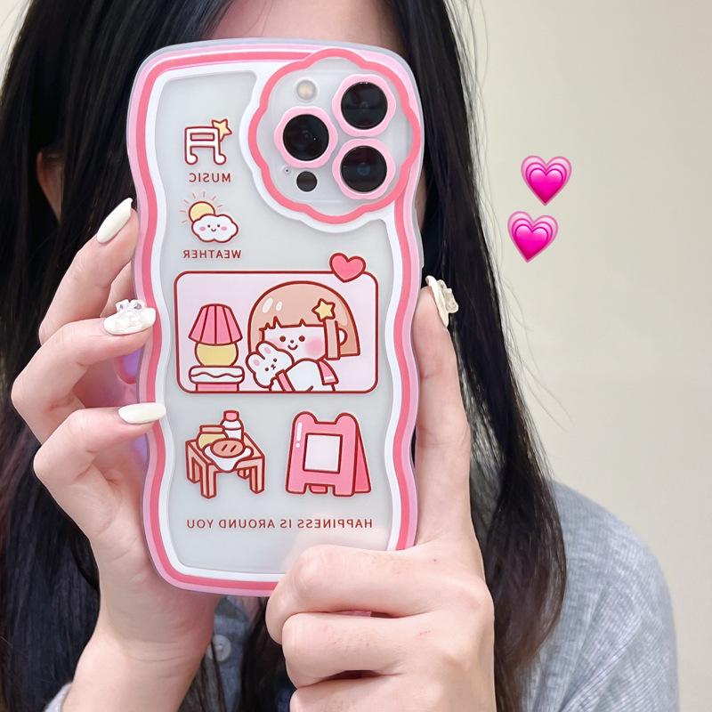 Wavy Capa For Iphone Xr Xsmax 11 13 12 Pro Max X 7 8 Plus Shockproof Girl Rabbit Happy Cute Cartoon Lovely Phone Case Conque