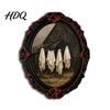 Crow And Ghost Wall Decor Halloween Wooden Refrigerator Magnet Vintage Gothic Fridge Magnets Oval Frame Decorative Soft Magnetic Stickers
