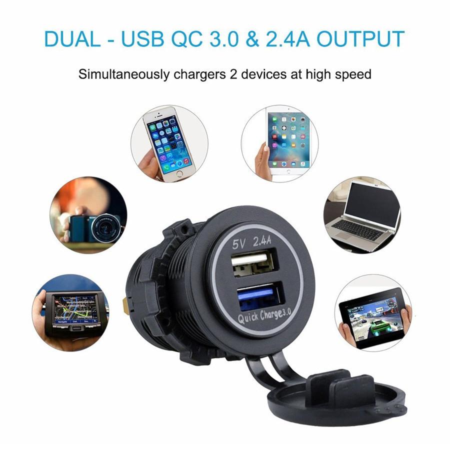 1PCS USB Charger 12V 22A Motorcycle Bike USB QC 3.0 Quick Charger WITH Relay