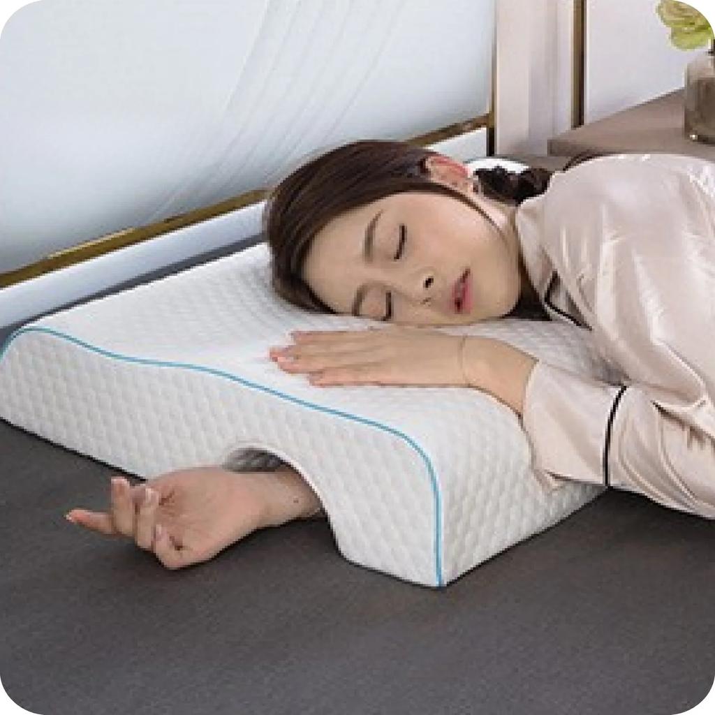 Couples Arched Pillow with Arm Rest Memory Foam Anti Hand Pressure Neck Pain Relief Sleeping Cuddle Cervical Latex Cushion