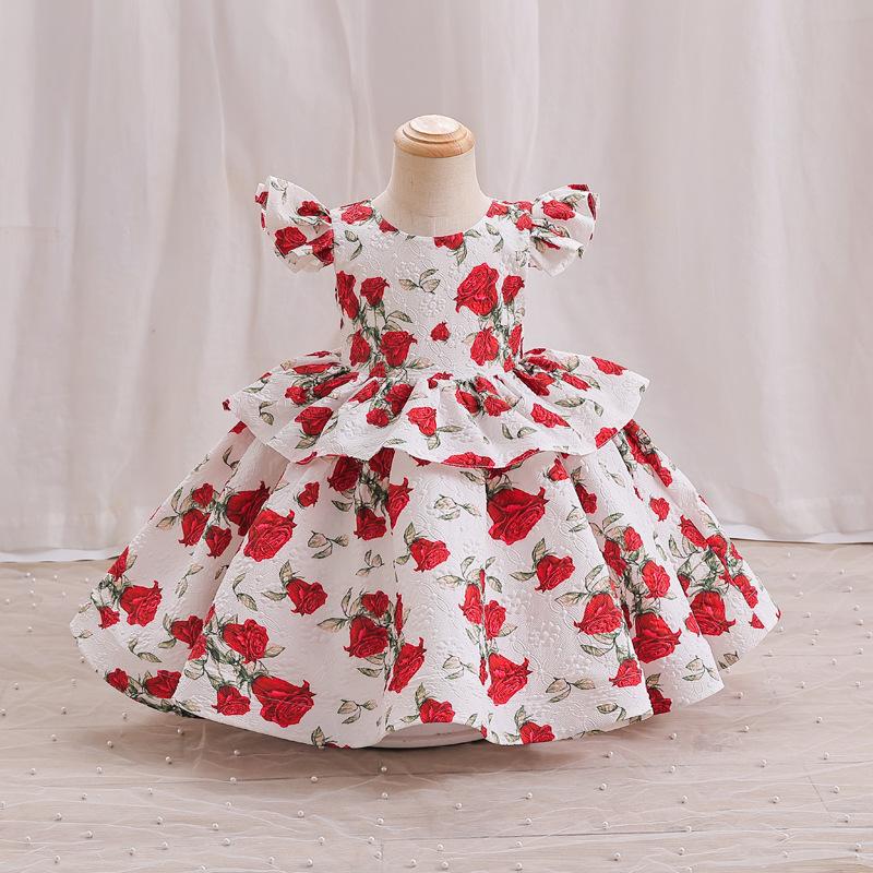 Girls' Dress High-end Printed Children's Dress New Princess Dress Flower Printed Party Dress Elegant Birthday Party Dress