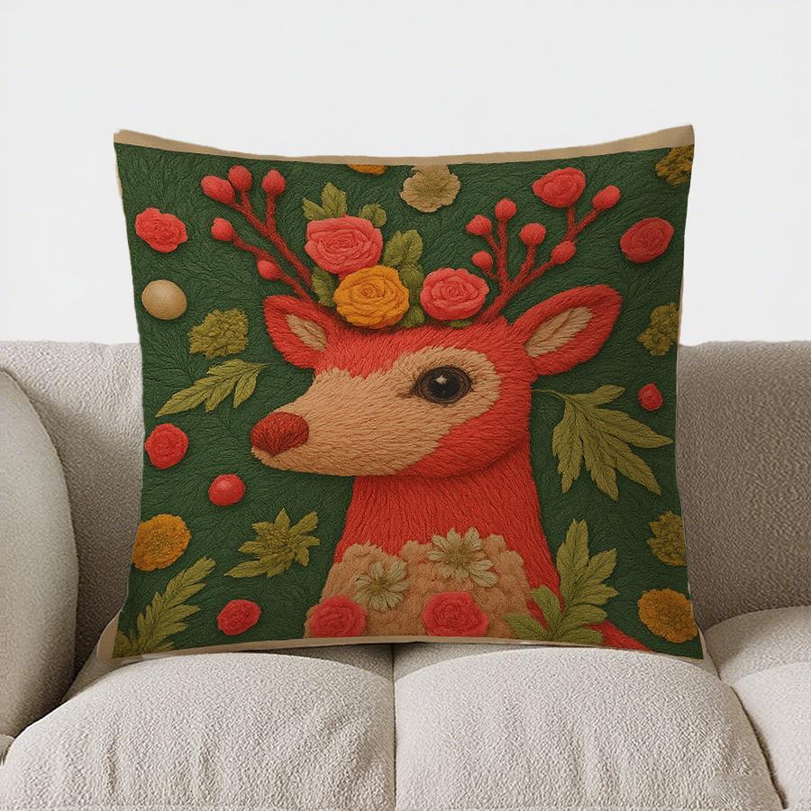 Home Decor Christmas Snowman With Flowers Decorative Pillow Pattern Cushion Cover Suitable For Sofa Bedroom Car Pillow Cover