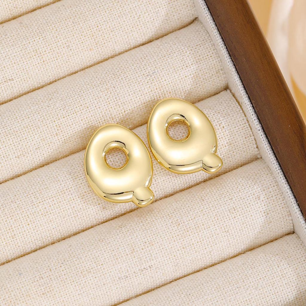 18K Polished Cute Bubble 26 Alphabet Stud Earrings - Minimalist Ear Jewelry
