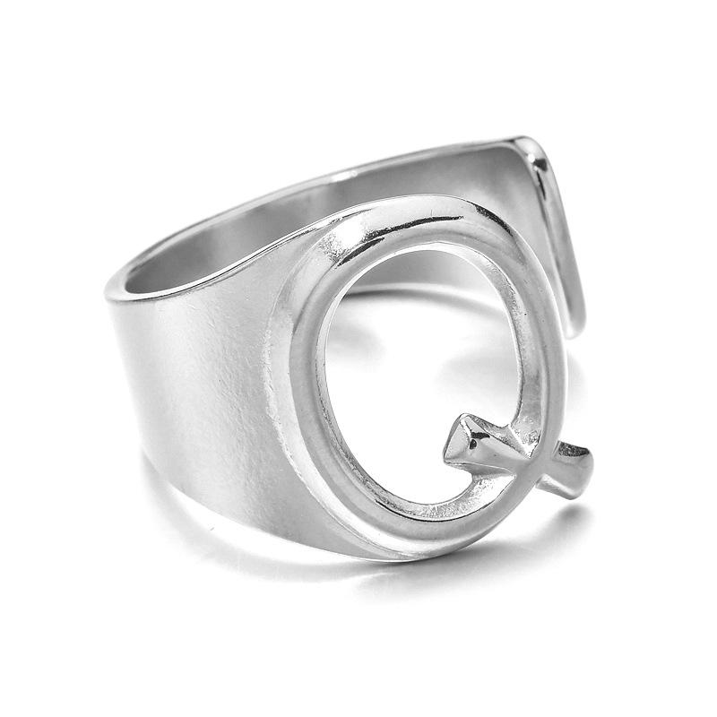 18K Gold Stainless Steel Letter Ring – Fashionable Open European & American Style, Women's Adjustable Titanium Steel Ring