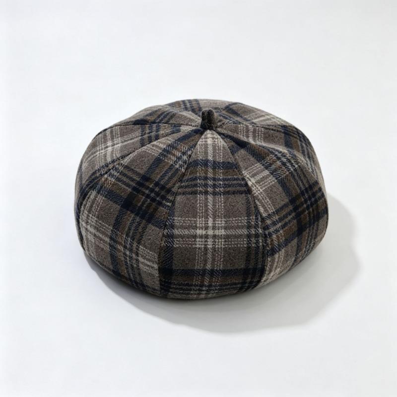 Women S Retro Striped Beret British Style Painter Hat Simple Color Matching Octagonal Hat