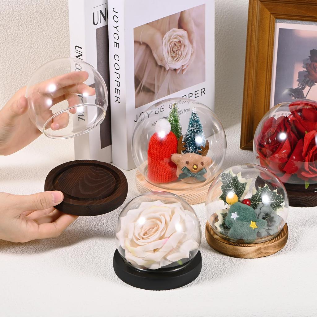 METERXITY Crochet Glass Dome, 4.7" D Ball Jar, for DIY Snow Globes, Small Plants, Flowers, Candles, Models, and Souvenirs, Glass Display Case [Burnt]