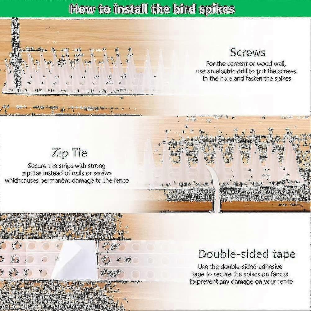 5 Meter Pigeon Spikes, 3 Rows Plastic Pigeon Repellent Bird Repellent Crow Repeller Cat Repellent Compatible Balcony, Fences And Roof - Pack Of 12 (wh