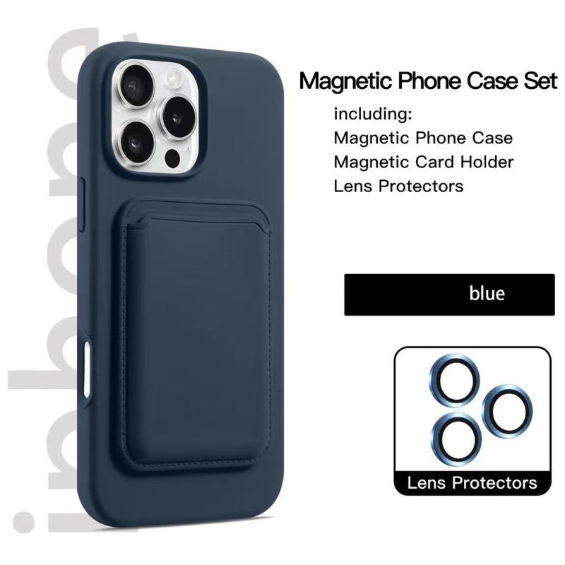 For Magsafe Magnetic Wallet Card Slot Luxury Solid Color Soft Silicone Phone Case For iPhone 16 Pro Max E 14 11 12 13 15 Pro Max