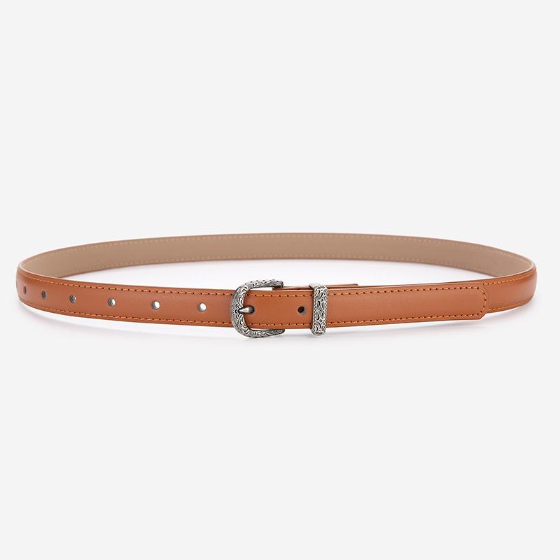Elegant Women's Two-Layer Genuine Cowhide Leather Belt with Retro Silver Pin Buckle - Thin Decorative Accessory for Pants