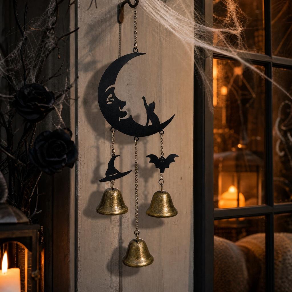 Halloween Bell Ornament with Witch Pendant for Home Decor