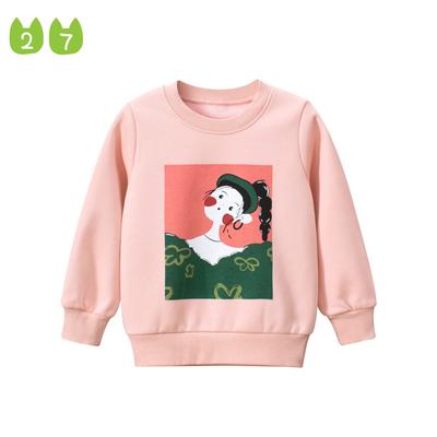 Autumn and Winter Girls Sweater Children's Cartoon Round Neck Top Western Style Shirt