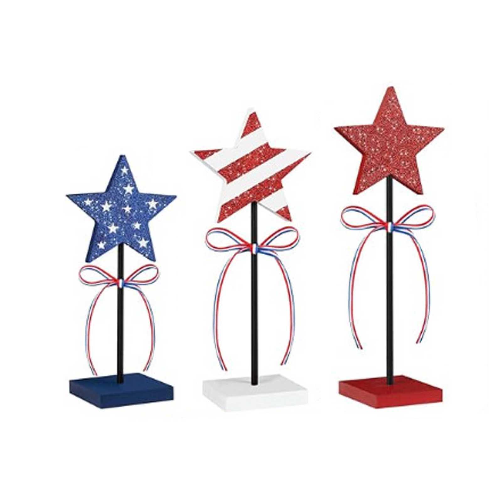 

3-Pack Patriotic Star Table Decor, Red Blue Glitter Stars For 4th Of Decor One Size