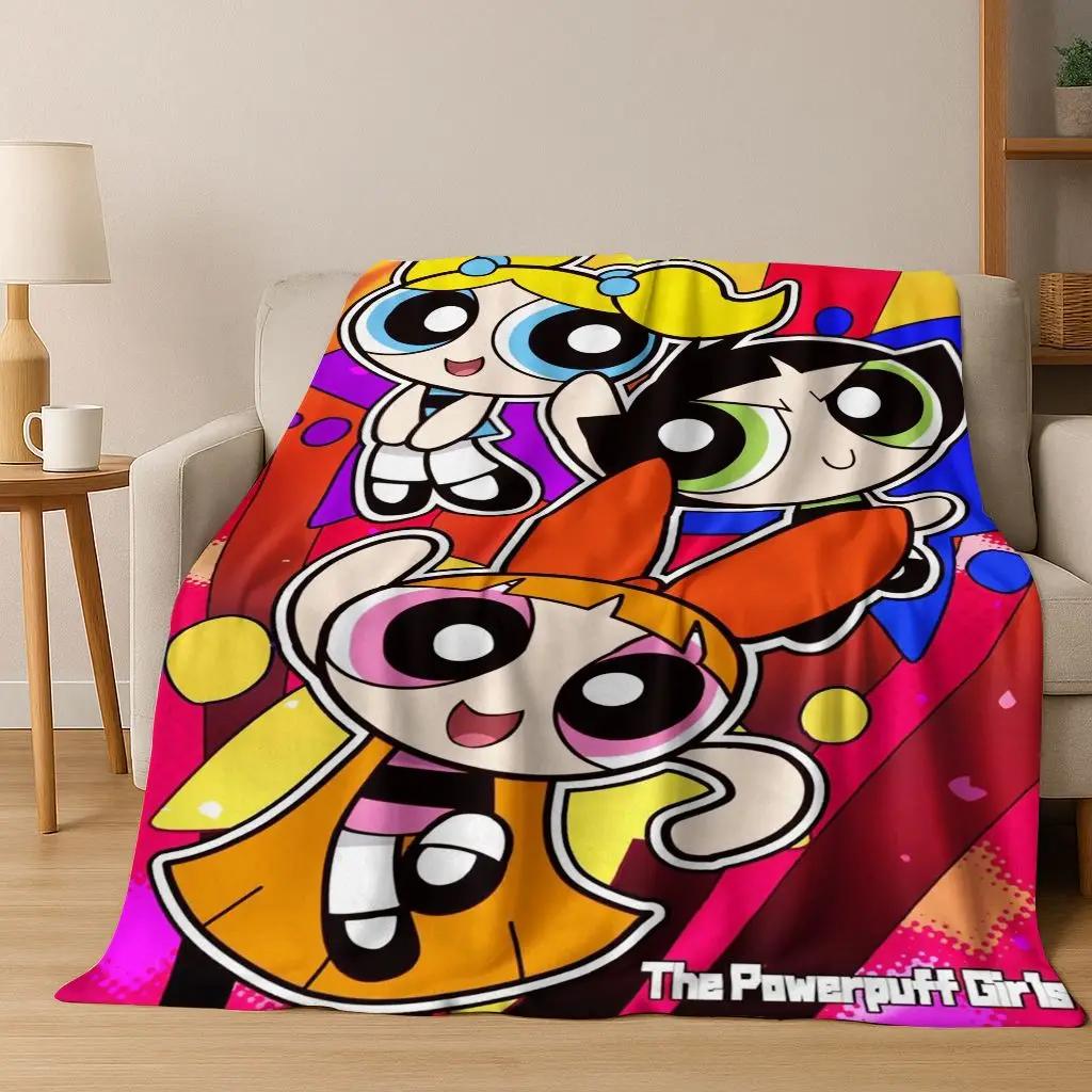 Κουβέρτα φανέλας κινουμένων σχεδίων P-Powerpuff Girl χαριτωμένη τέχνη, ζεστή μαλακή κουβέρτα για το σπίτι, υπνοδωμάτιο, κρεβάτι, καναπές, πικνίκ, γραφείο, δώρο, παιδί