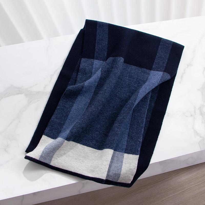 100% Wool Scarf Men Winter Warm Neck Scarves Classic Business Designer Scarf Shawls Luxury Striped Plaid Blue Foulard Hommes