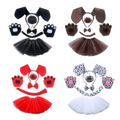6-teiliges Hundekostüm-Set Hundeohren Stirnband Schwanz Fliege Nase Handschuhe Tutu Rock für Kind Halloween Weihnachten Tier Cosplay