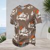 Men Plus Size V Neck Short Sleeve T Shirt Retro Mountain Print Brown Casual Pullover