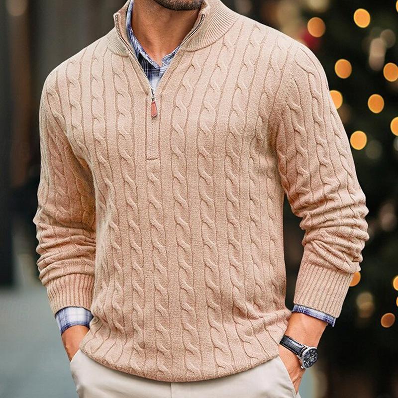 Men S Slim Fit Long Sleeve Knit Sweater Half Zip Mock Neck Twisted Pattern Winter Plus Size