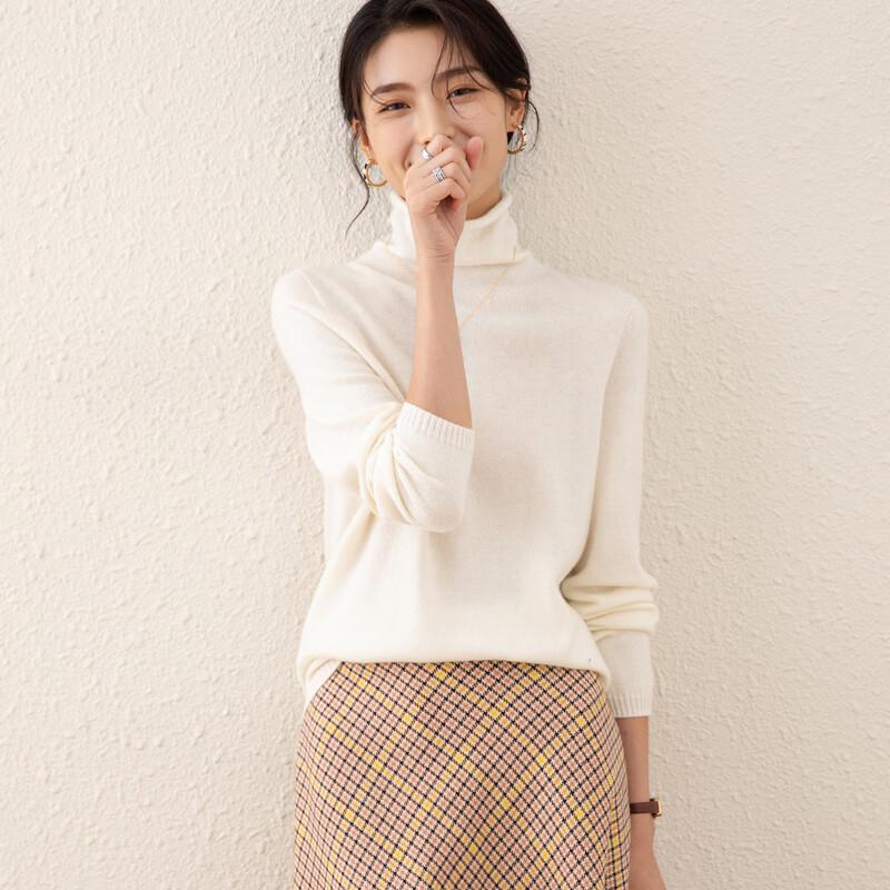 TUHUANG Women's Seamless Lurex Wool High-Neck Base Layer Sweater