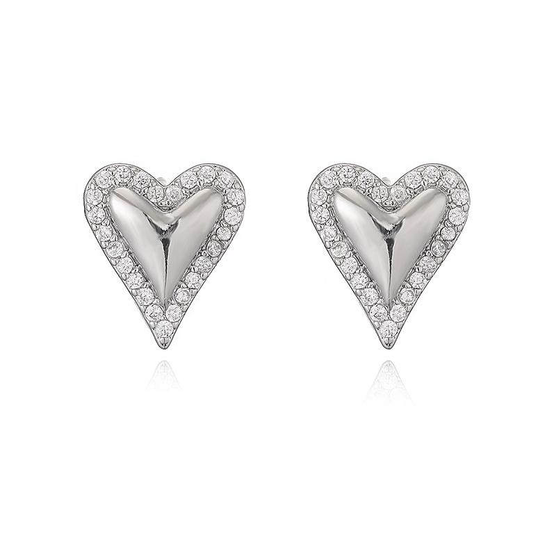 HECHENG,Simple Korean Women s Fashion Heart Earrings Copper 18K Golden-Plated Inlaid CZ Stones Ladies Jewellery 1 Pair Other