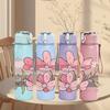 1PC Retro Striped Pink Magnolia 750ml Color Plastic Sports Water Bottle Leakproof Flip Straw Lid Suitable for Sports Office Home Use