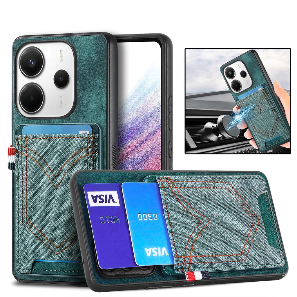 For Xiaomi Redmi Note 14 4G (163.25x76.55x8.16mm) Phone Case Retro Jean Cloth Texture Leather Back Cover with Card Holder