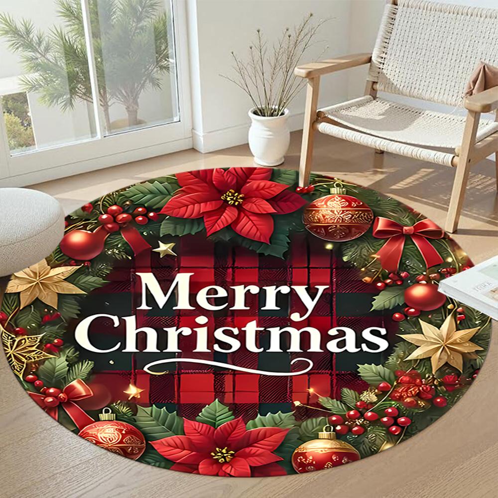 Christmas Round Carpet Perfect for Foyer Outdoor Kitchen Dining Room Anti-slip Round Rug Anime Office Decor Perfect Gift for Friends Family