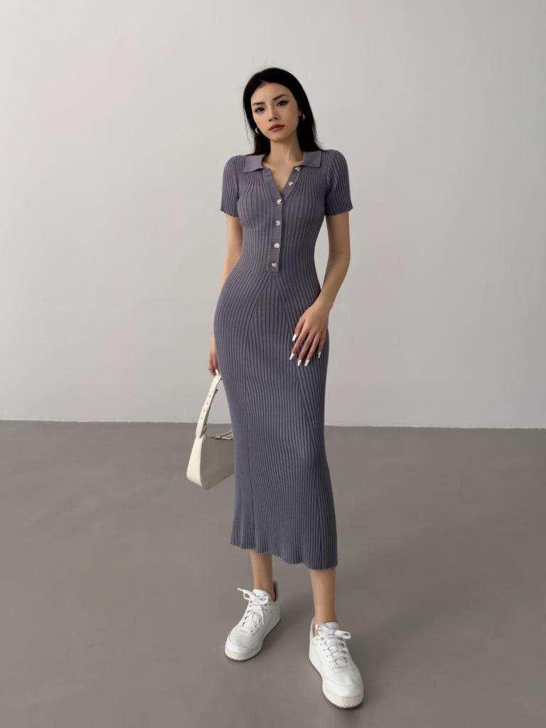 European & American Fishtail Knit Dress: Women's Summer Slim Fit Polo with Short Sleeves and Hip Wrap Skirt