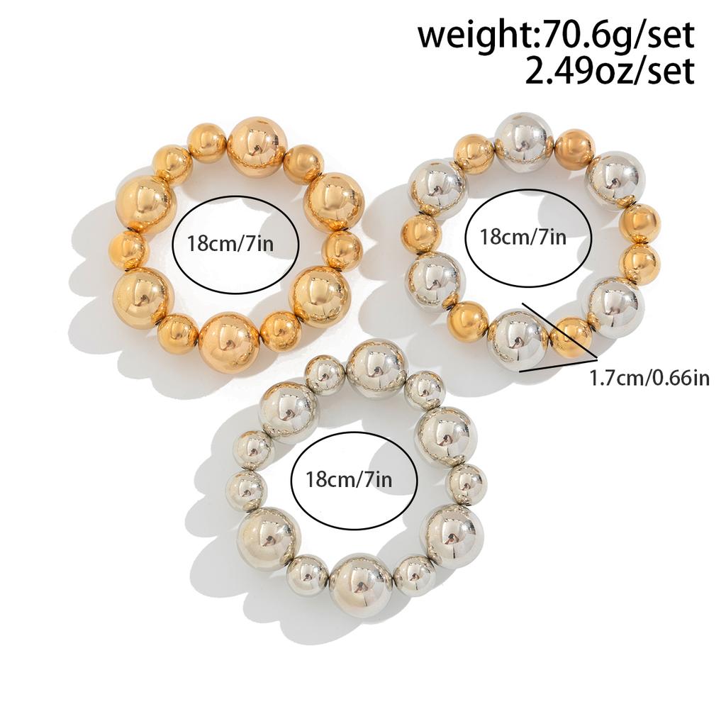 SHIXIN 3Pcs/Set Trendy Gold Color Silver Color Plastics Beads Chain Bracelets for Women Hip Hop Elastic Rope Big Ball Bangles