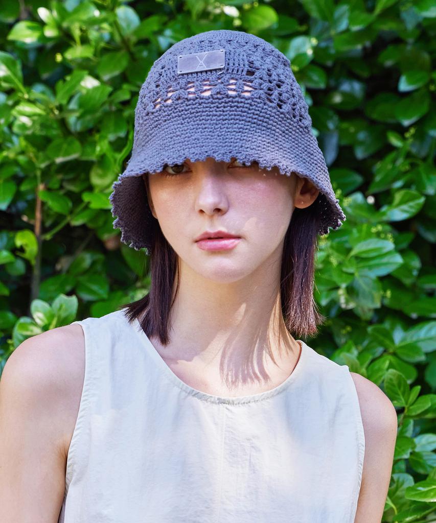 Bajal Va Plate Crochet Bucket Hat Gray