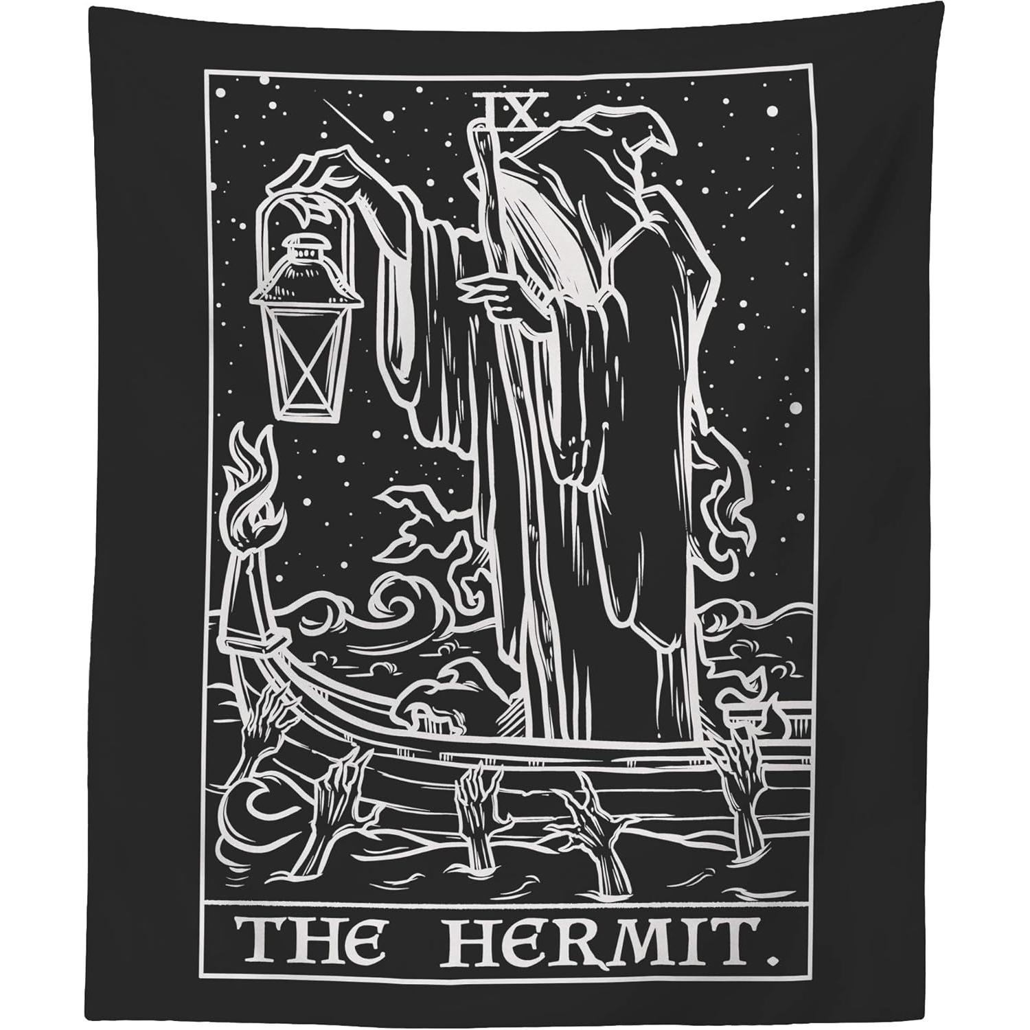 Tapestry Tarot card The Hermit black 75x100