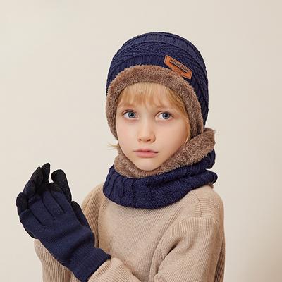 Children's Hat Scarf Gloves Three-Piece Set Winter Fleece-lined Thermal Knitting Woolen Cap