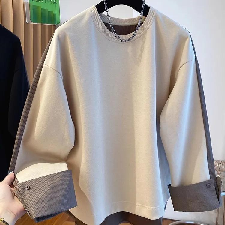 Women Spring and Autumn Long-sleeved T-shirt Design Splicing Thin Sweatshirt Top