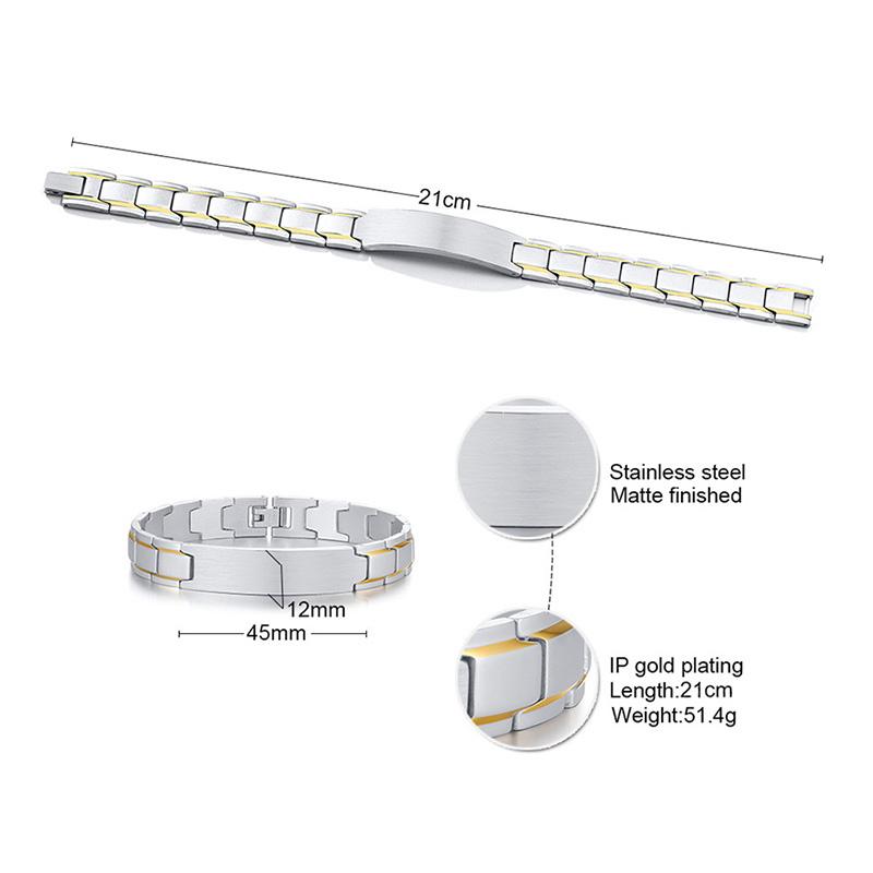 Vnox Bracelet Élégant pour Homme Largeur 12mm Plaque d'Identification Personnalisée Gratuite Chaîne de Bracelet Montre en Acier Inoxydable Bijoux Pour Mari Père