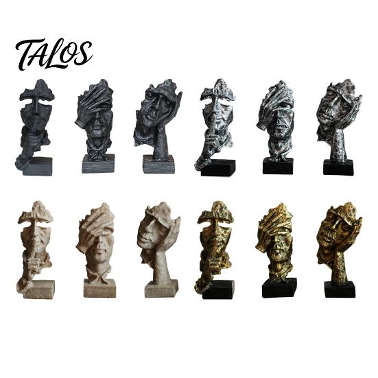 Talos 3Pcs Abstract Silent Figure Sculpture Set, Minimalist Art Desk Decor with Finger-to-Lips, Cover-Eyes & Chin-Rest Poses, Resin Statues for Living