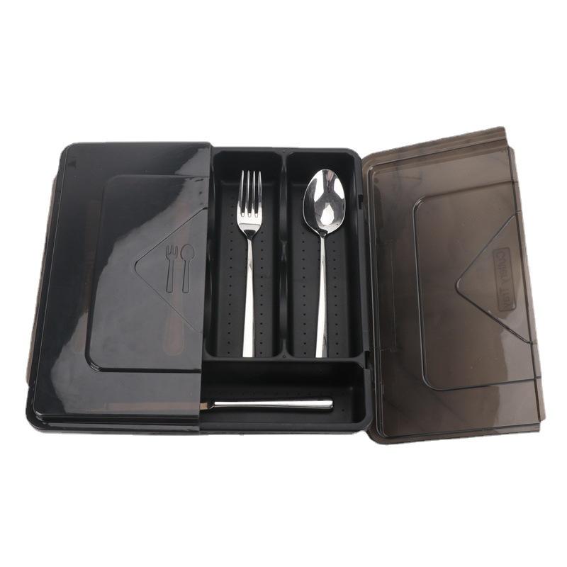 Plastic Cutlery Tray for Kitchen Drawers Portable Cutlery Holder with Transparent Lid Sealed Dustproof Cutlery Organiser Trays