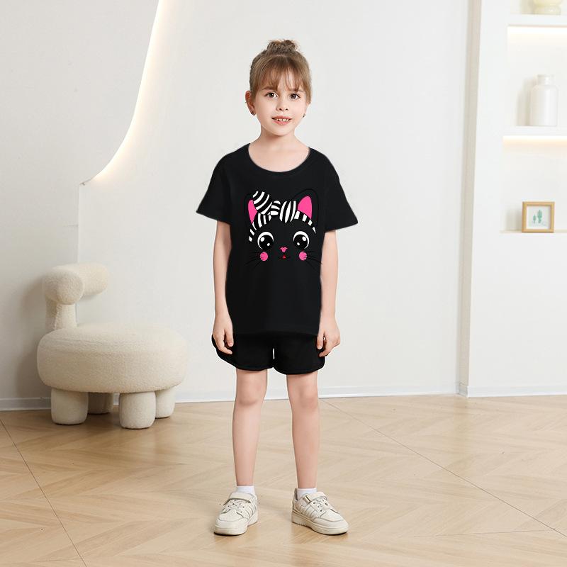 Jungen T-Shirt 2-13J Kinder Niedliches Katze Bedrucktes T-Shirt Mädchen T-Shirt Kinder 100% Baumwolle Kleidung T-Shirt Oberteile Tee