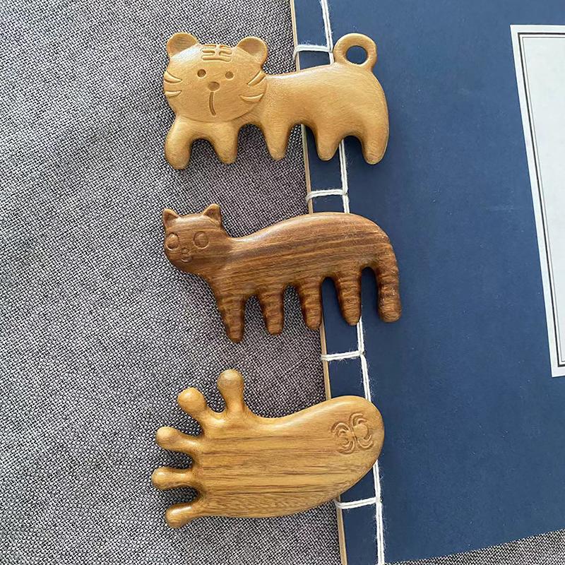 Natural Wooden Wide Tooth Mini Handle Comb Meridian Massage Anti-static Head Five Claw Massager Promote Blood Circulation