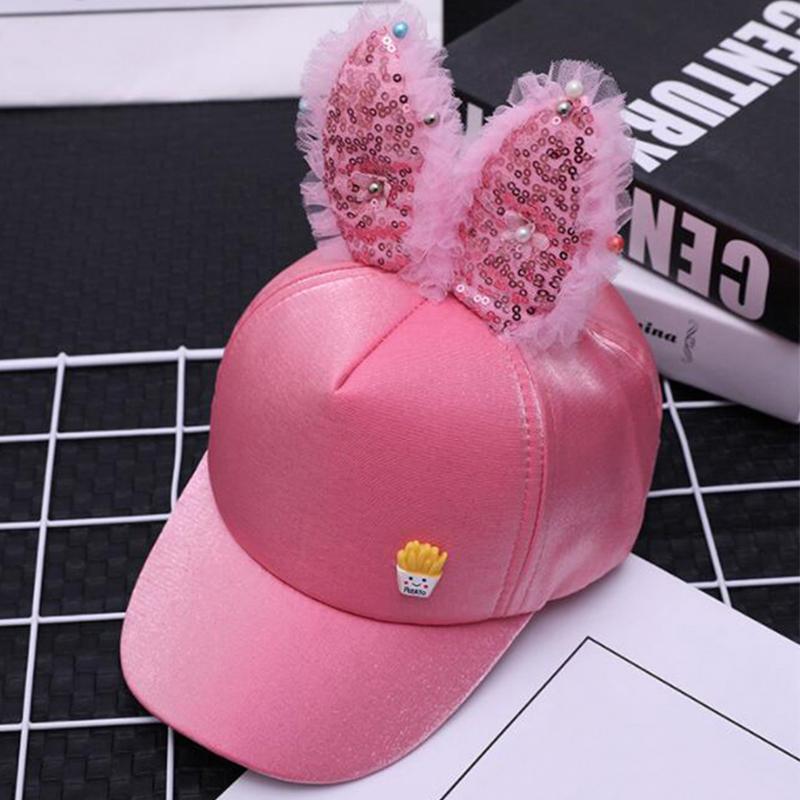 Kinder Baseball-Cap Pailletten Kaninchen Ohr Design Mädchen Hut Cartoon Kinder Hüte